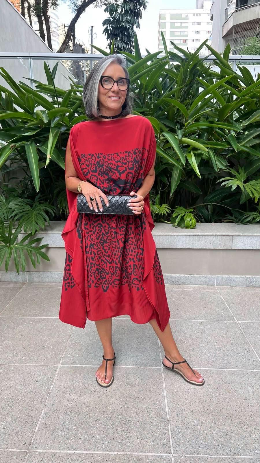 Kaftan Midi Seda Estampa — Vista Lateral | EZILDINHA