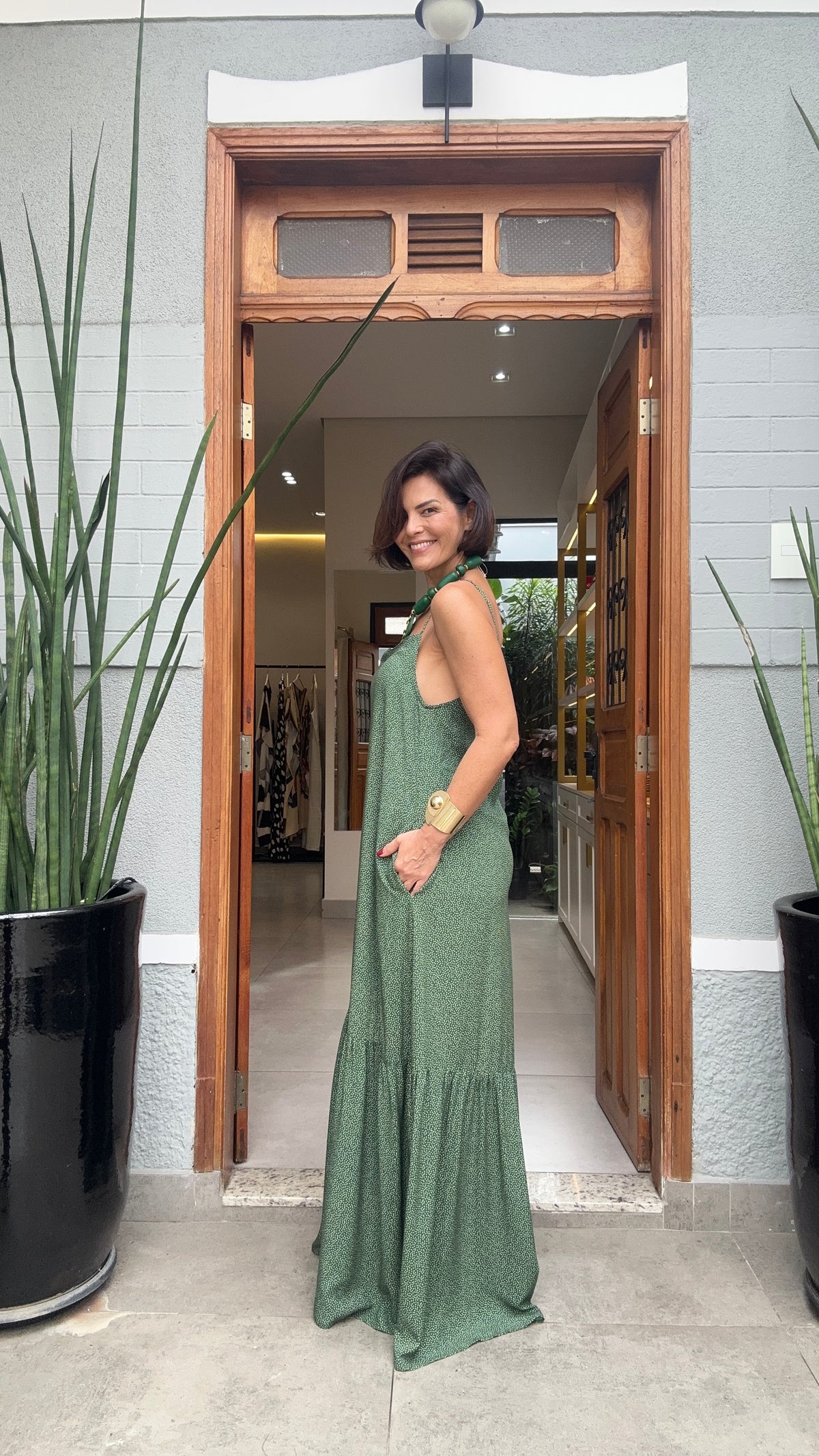 Vestido Nairobi Poá Green EZILDINHA.