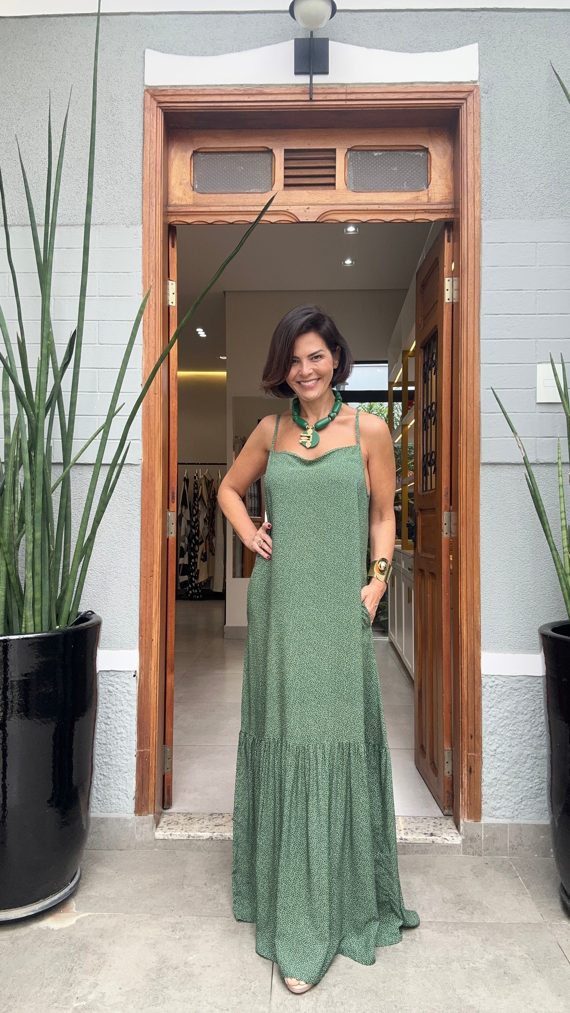 Vestido Nairobi Poá Green EZILDINHA.