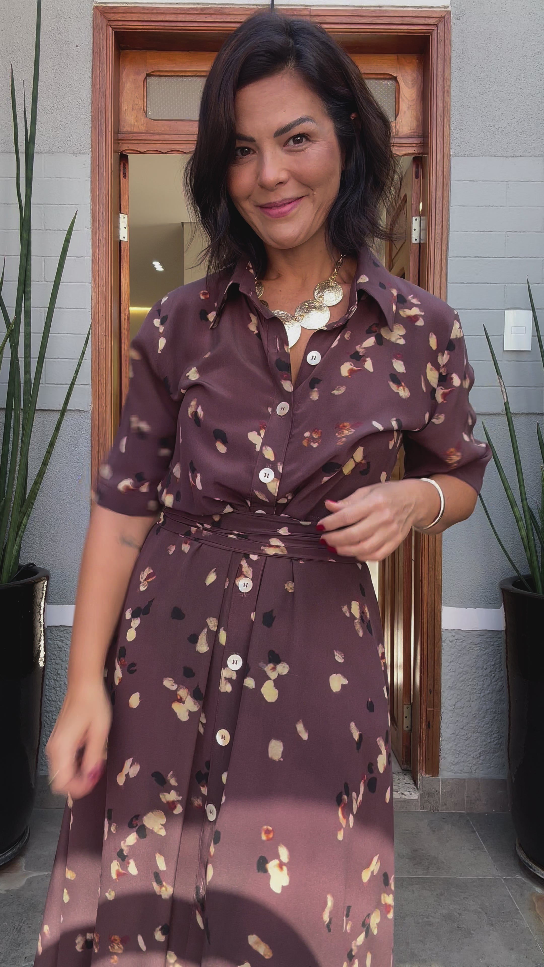 Vestido Chemisier Seda Pura Uva EZILDINHA